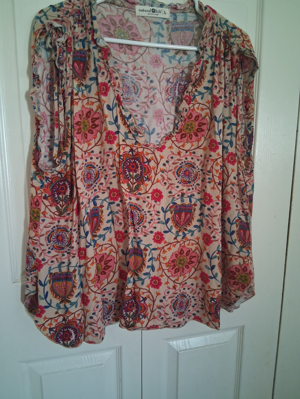 NATURAL LIFE Blush Pink Floral V-Neck Peasant Blouse